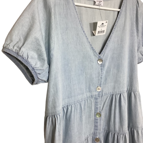 Cottonon Chambray Woven Tawni Tiered Babydoll Mini Dress Size Small Light wash - Picture 4 of 8